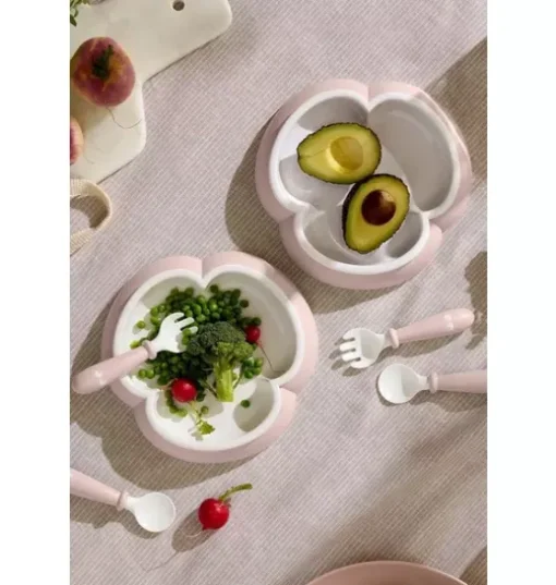 Baby Plate, Spoon & Fork, 2 Sets, Powder Pink