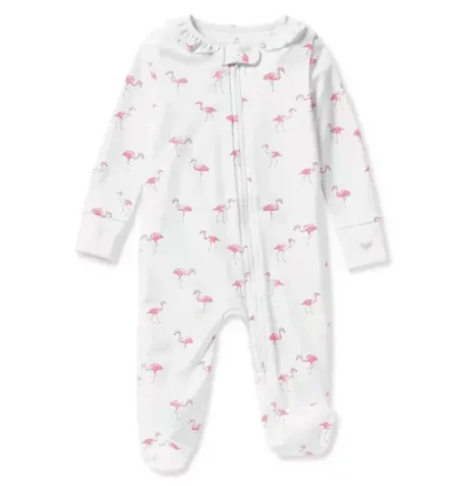 Baby's Pima Ruffle Collar Romper in Flamingos