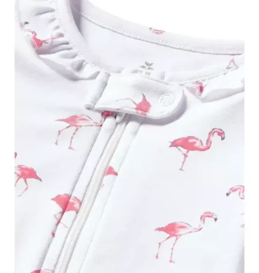 Baby's Pima Ruffle Collar Romper in Flamingos