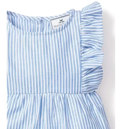 Baby's Twill Ruffled Romper in French Blue Seersucker