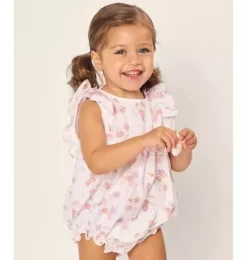 Baby's Twill Ruffled Romper in Seashell Splendor