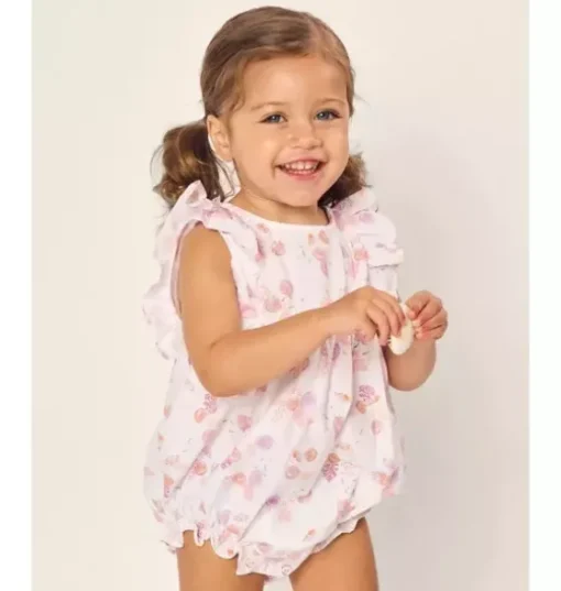 Baby's Twill Ruffled Romper in Seashell Splendor