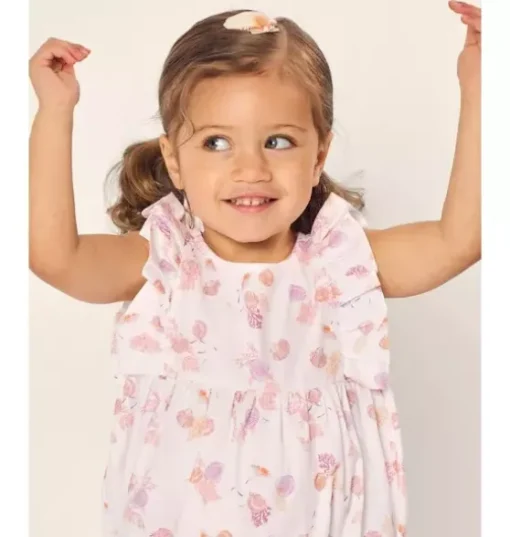 Baby's Twill Ruffled Romper in Seashell Splendor