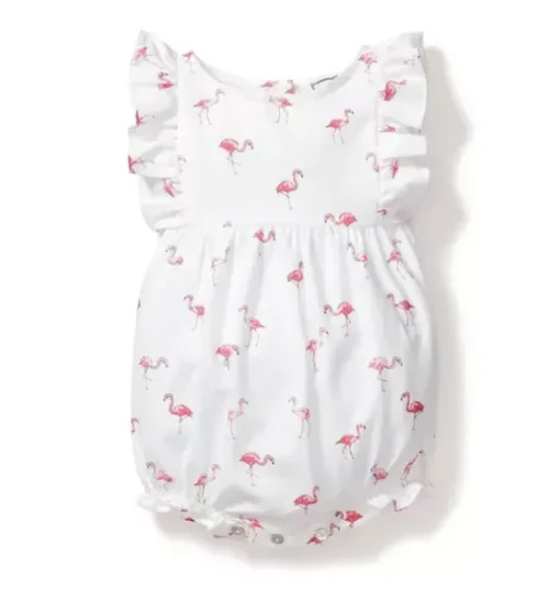 Baby's Twill Ruffled Romper in Flamingos