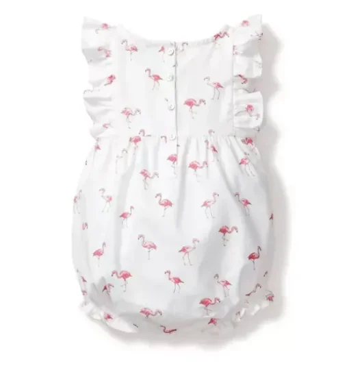 Baby's Twill Ruffled Romper in Flamingos