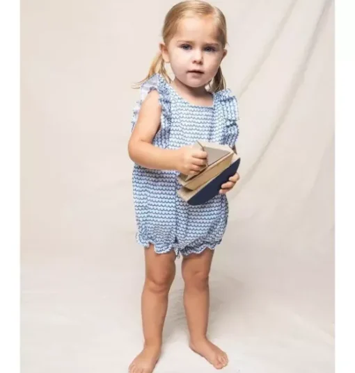 Baby's Twill Ruffled Romper in La Mer