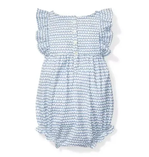 Baby's Twill Ruffled Romper in La Mer