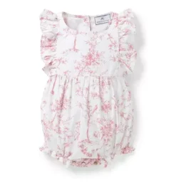 Baby's Twill Ruffled Romper in Pink Timeless Toile