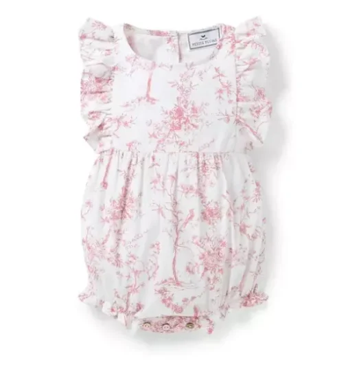 Baby's Twill Ruffled Romper in Pink Timeless Toile