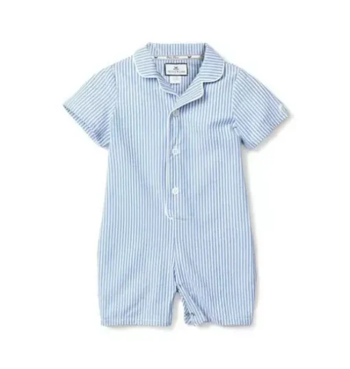 Baby's Twill Summer Romper in French Blue Seersucker