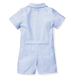 Baby's Twill Summer Romper in French Blue Seersucker