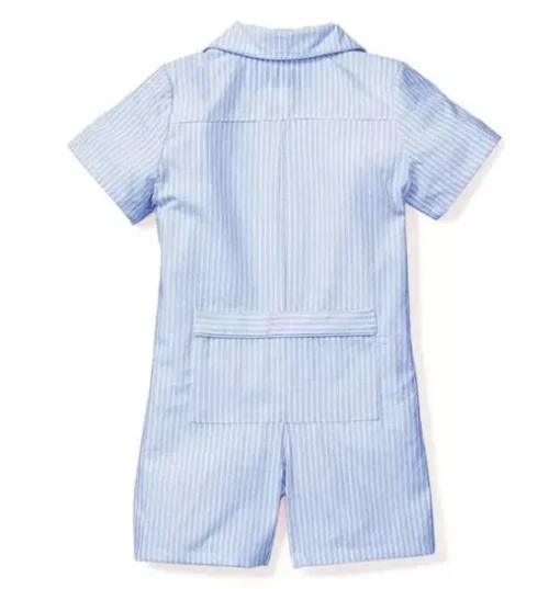 Baby's Twill Summer Romper in French Blue Seersucker