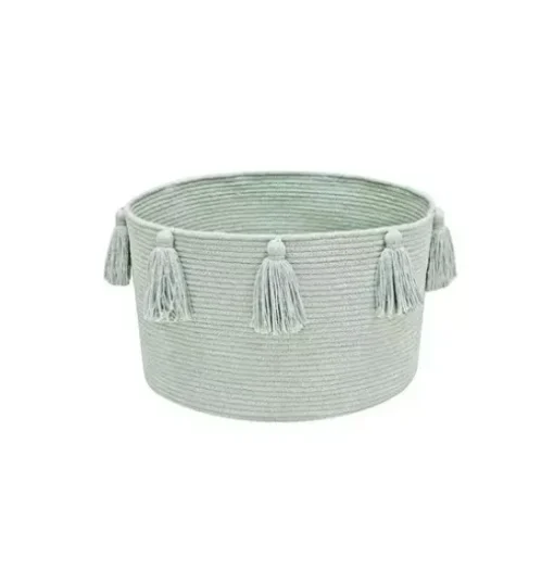 Basket New Tassels Blue Sage