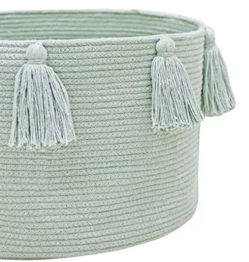 Basket New Tassels Blue Sage