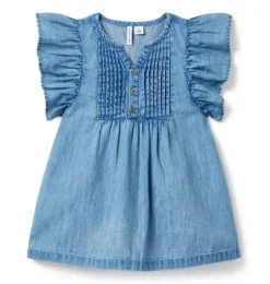 Chambray Ruffle Sleeve Dress