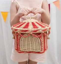 Circus Tent Basket - Red & Straw