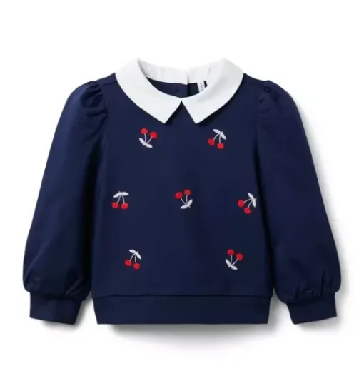 Embroidered Cherry Collared Sweatshirt