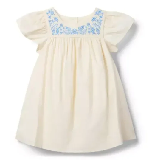 Embroidered Floral Ruffle Sleeve Dress