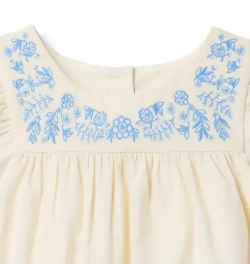 Embroidered Floral Ruffle Sleeve Dress