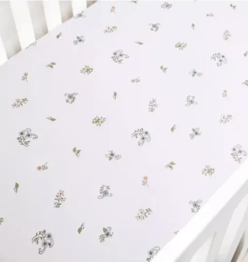 Fleur + Stripe Crib Sheet - Ivory