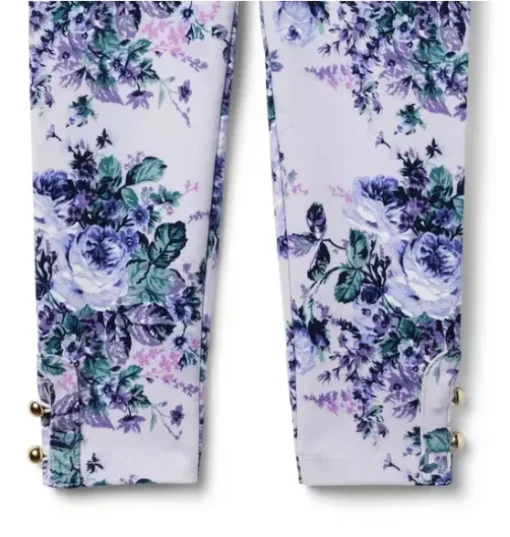 Floral Button Cuff Ponte Pant