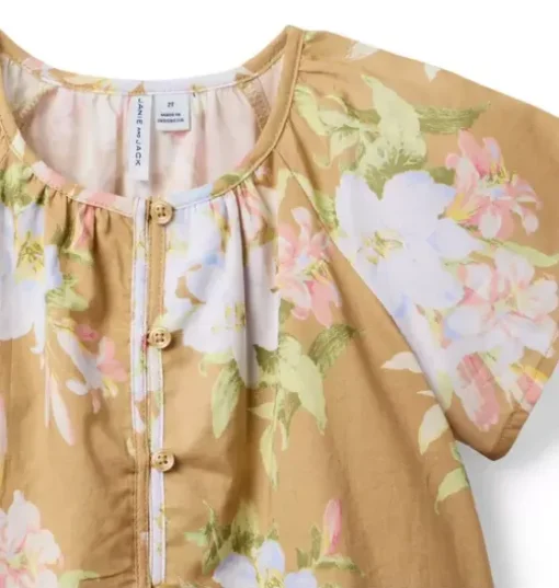 Floral Pintuck Button Top