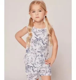 Girl's Twill Amelie Short Set in Blue Timeless Toile