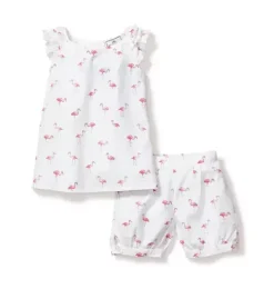 Girl's Twill Amelie Short Pajama Set in Flamingos