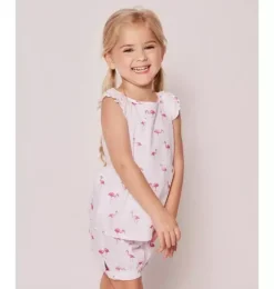Girl's Twill Amelie Short Pajama Set in Flamingos