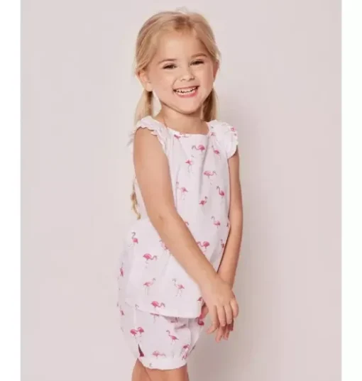 Girl's Twill Amelie Short Pajama Set in Flamingos