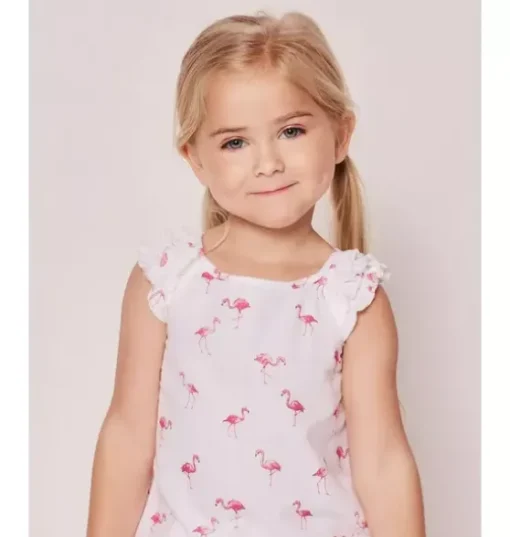 Girl's Twill Amelie Short Pajama Set in Flamingos