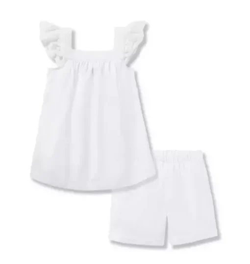 Girl's Twill Clara Short Set in White