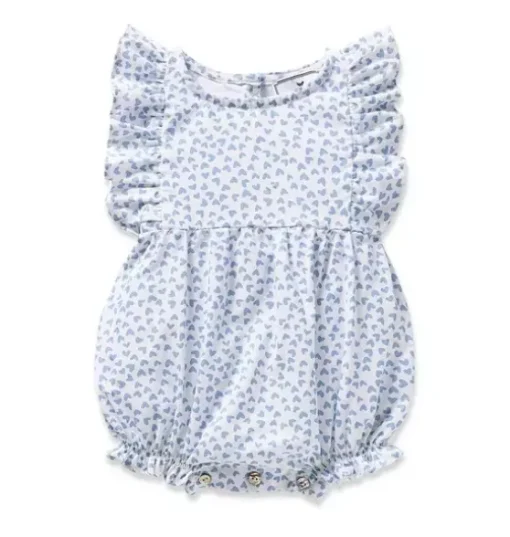 Infants Ruffled Romper in Bluehearts