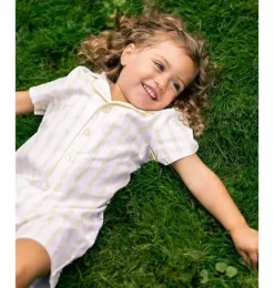 Infant's Twill Romper in Sunny Stripe