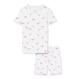 Kid's Pima Snug Fit Short Pajama Set in Flamingos