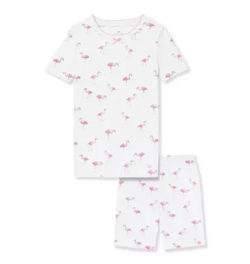 Kid's Pima Snug Fit Short Pajama Set in Flamingos