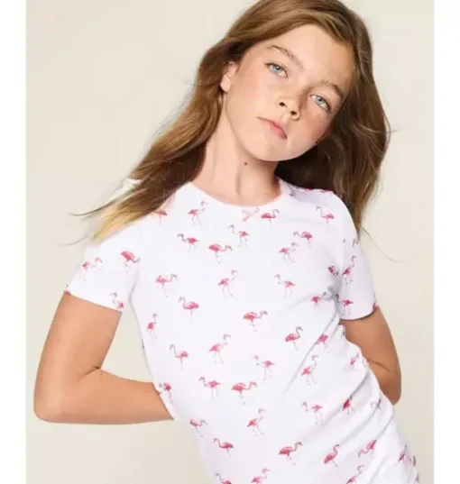 Kid's Pima Snug Fit Short Pajama Set in Flamingos