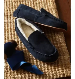 Kids Suede Slippers in Navy