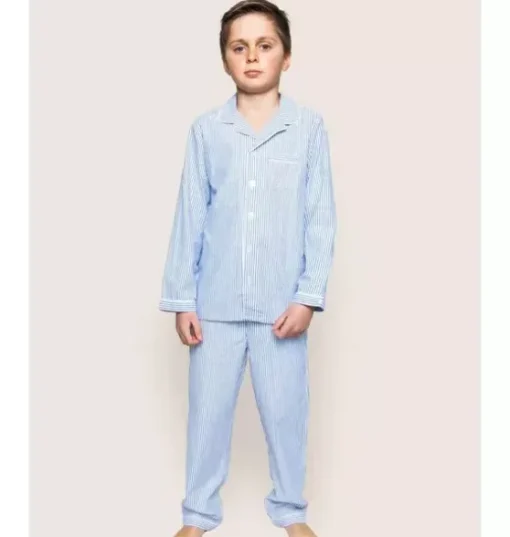 Kid's Twill Pajama Set in French Blue Seersucker