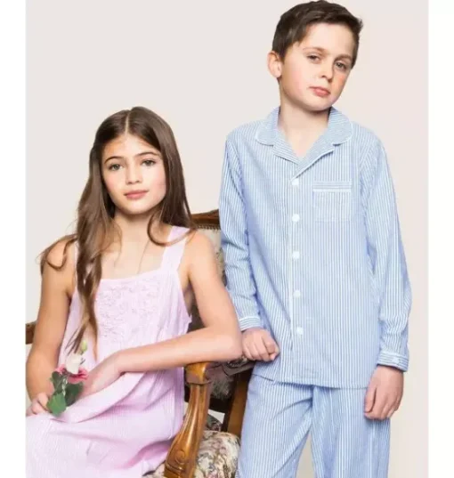 Kid's Twill Pajama Set in French Blue Seersucker