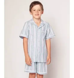 Kid's Twill Short Pajama Set in Vintage French Stripes