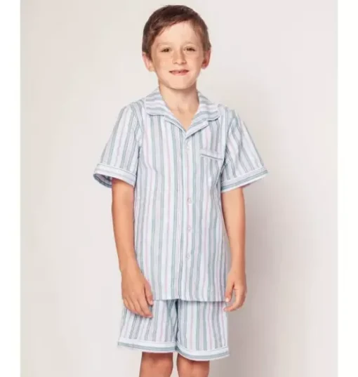 Kid's Twill Short Pajama Set in Vintage French Stripes