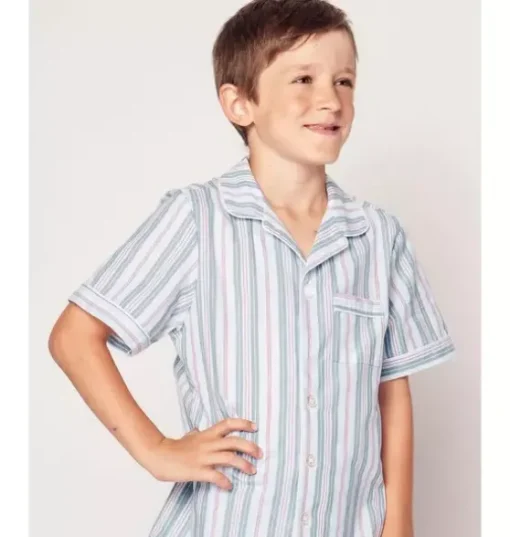 Kid's Twill Short Pajama Set in Vintage French Stripes