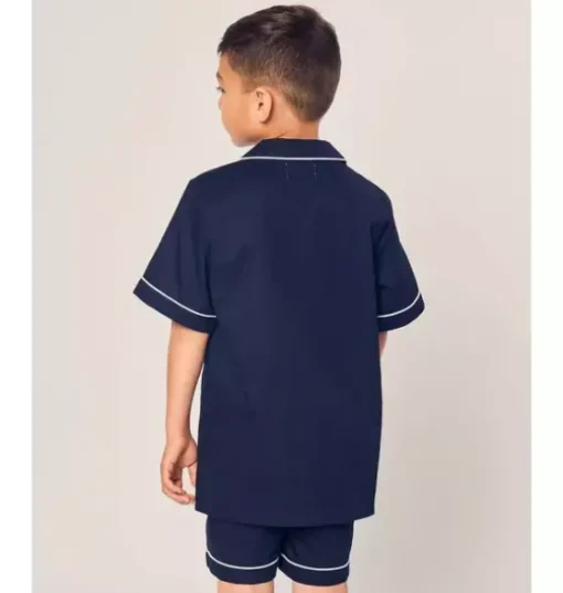 Kid's Twill Short Sleeve Short Pajama Set in Navy