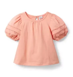 Lace Trim Puff Sleeve Top