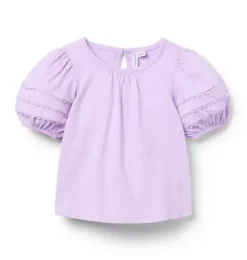 Lace Trim Puff Sleeve Top
