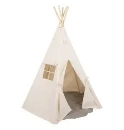 “Beige” Teepee and "Grey Linen" Round Mat Set
