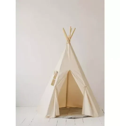 “Beige” Teepee and "Grey Linen" Round Mat Set