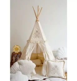 “Boho” Teepee Tent with Frills and Embroidery