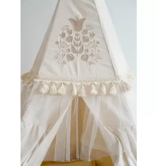 “Boho” Teepee Tent with Frills and Embroidery